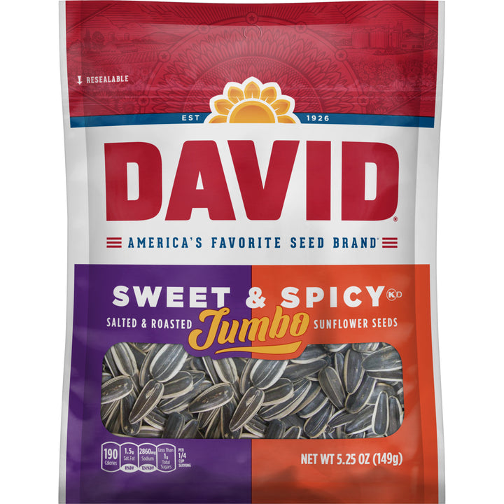 David Roasted And Salted Sweet And Spicy Jumbo Sunflower Seeds-5.25 oz.-12/Case