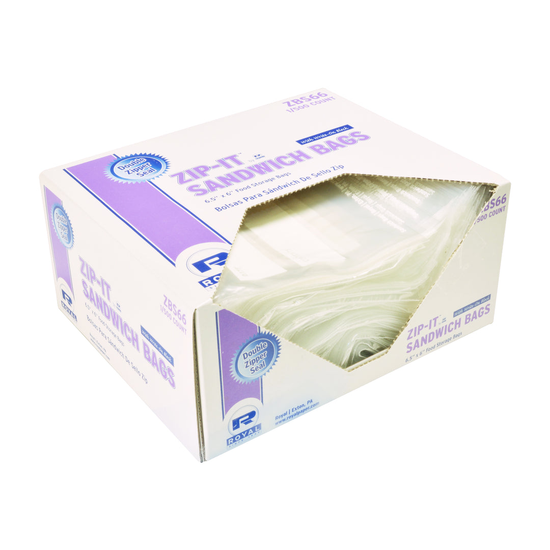 Royal 6.5 Inch X 6 Inch Double Zipper Sandwich Bag-500 Each-1/Case