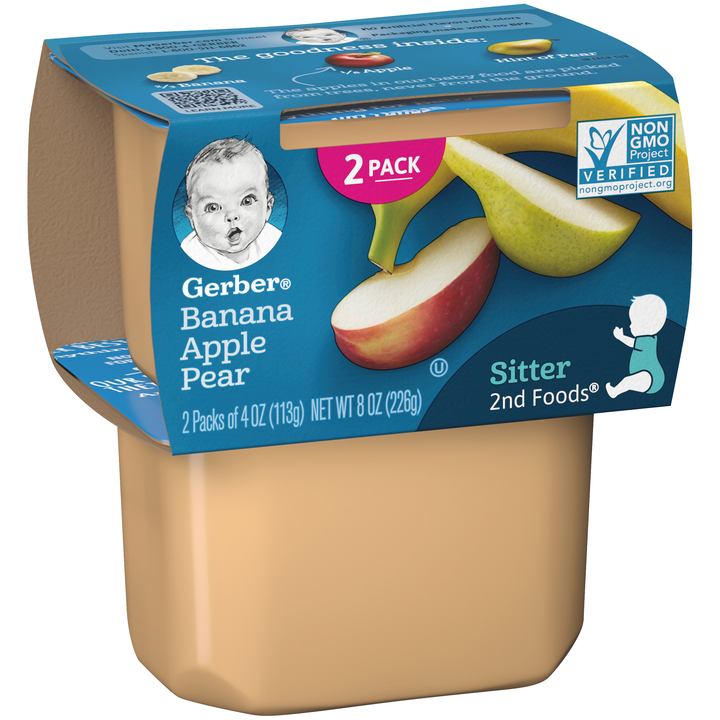 Gerber 2Nd Foods Non-Gmo Banana Apple Pear Puree Baby Food Tub-2X 4 Oz Tubs-8 oz.-8/Case