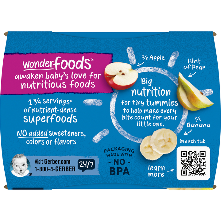 Gerber 2Nd Foods Non-Gmo Banana Apple Pear Puree Baby Food Tub-2X 4 Oz Tubs-8 oz.-8/Case