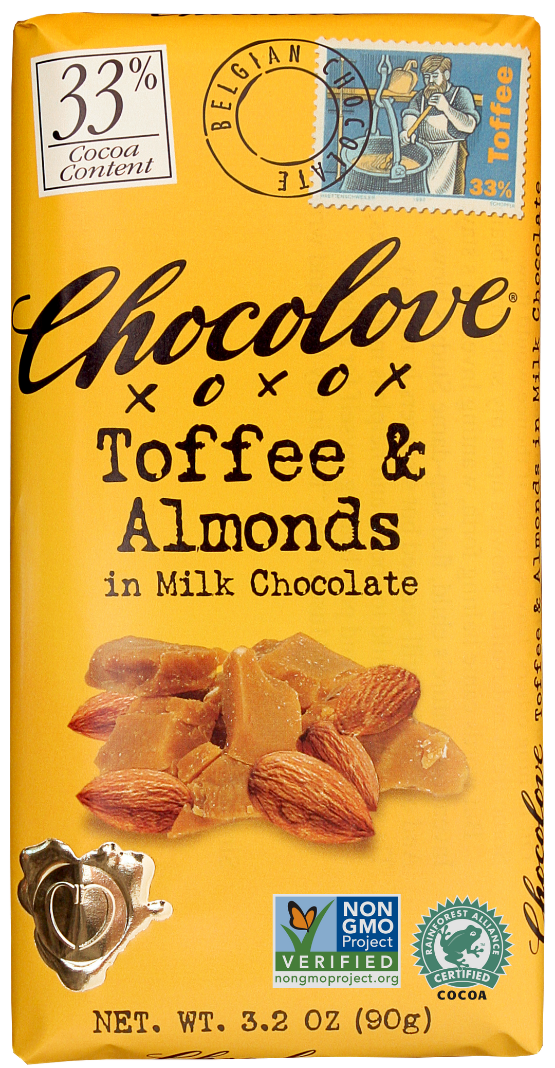 Chocolove Toffee & Almonds In Milk Chocolate-3.2 oz.-12/Box-12/Case