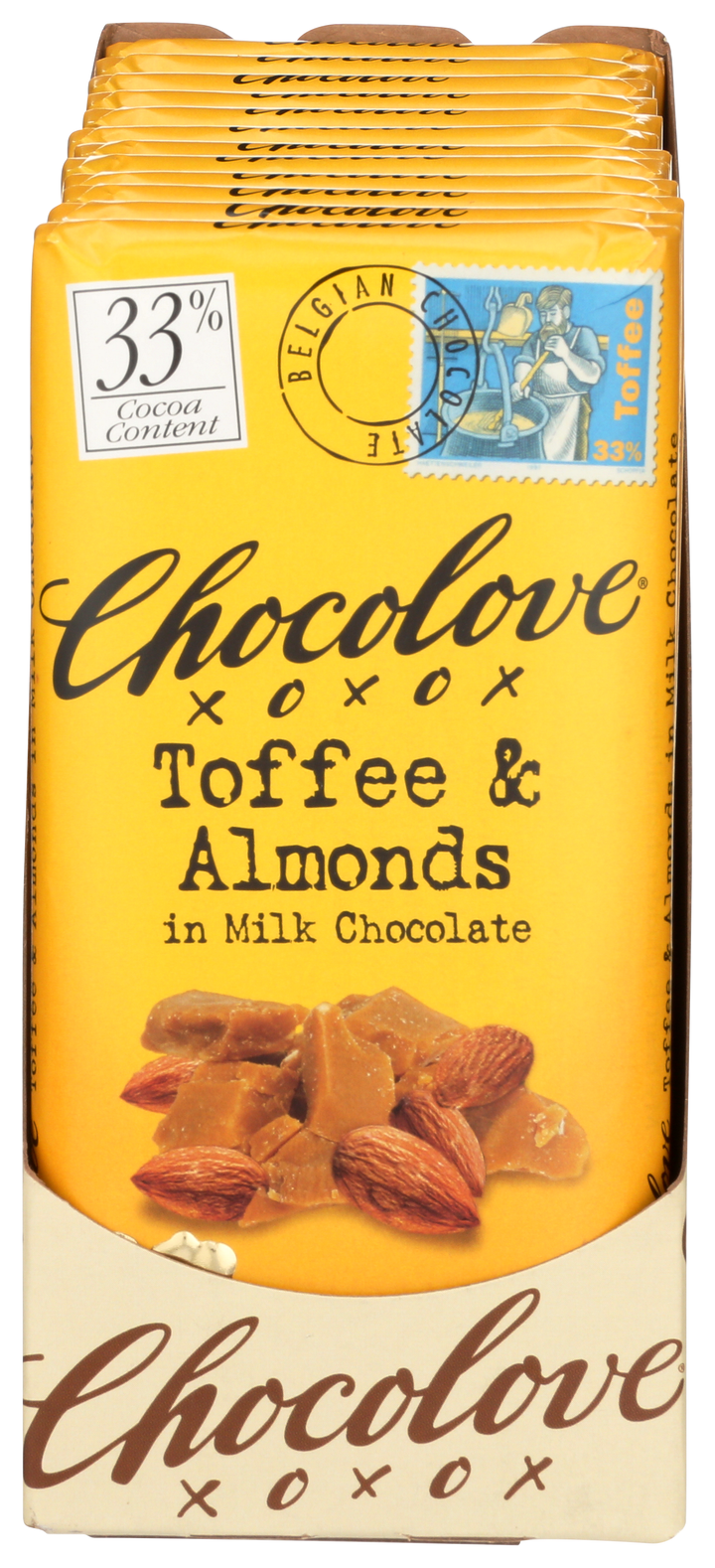 Chocolove Toffee & Almonds In Milk Chocolate-3.2 oz.-12/Box-12/Case