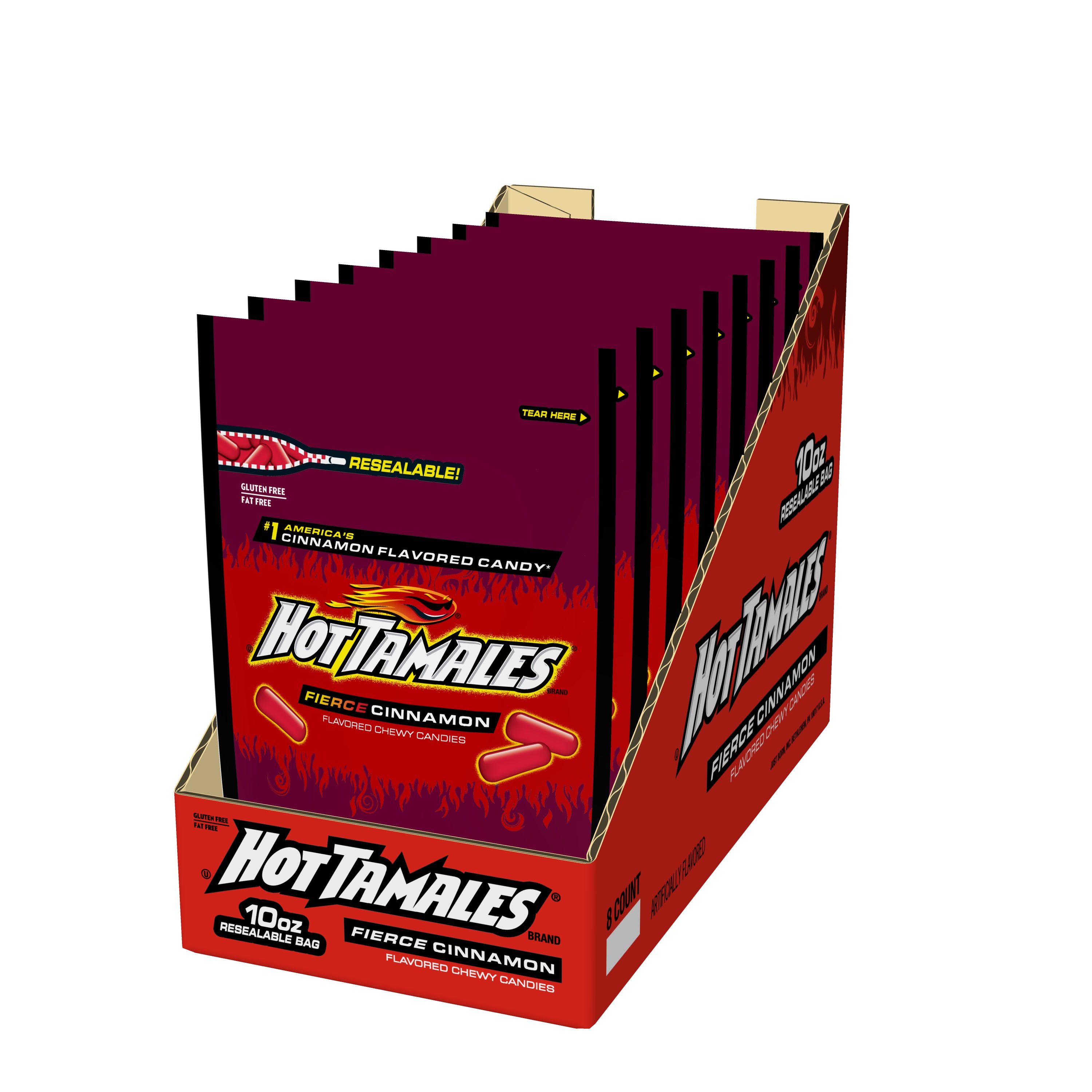 Hot Tamales Fierce Cinnamon Stand Up Bag-10 oz.-8/Case MPN