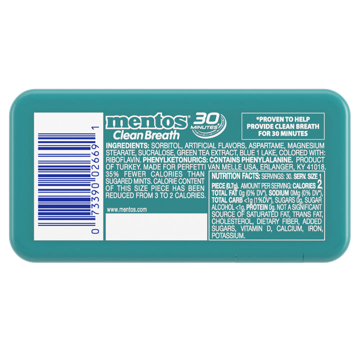 Mentos Hard Mints Clean Breath Wintergreen-0.74 oz.-12/Box-12/Case