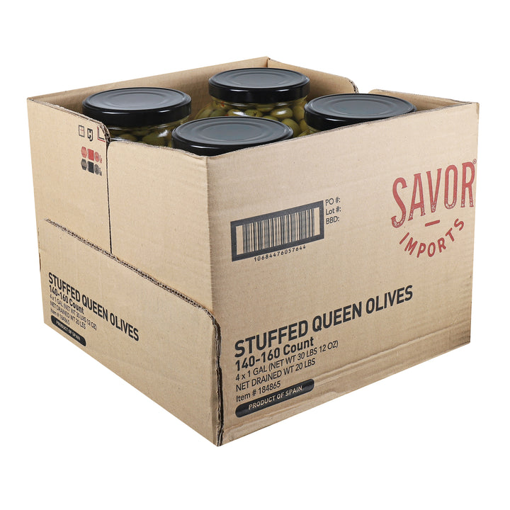 Savor Imports Stuffed Spanish Green Queen Olives-150-160 Count-Bulk-1 Gallon-4/Case