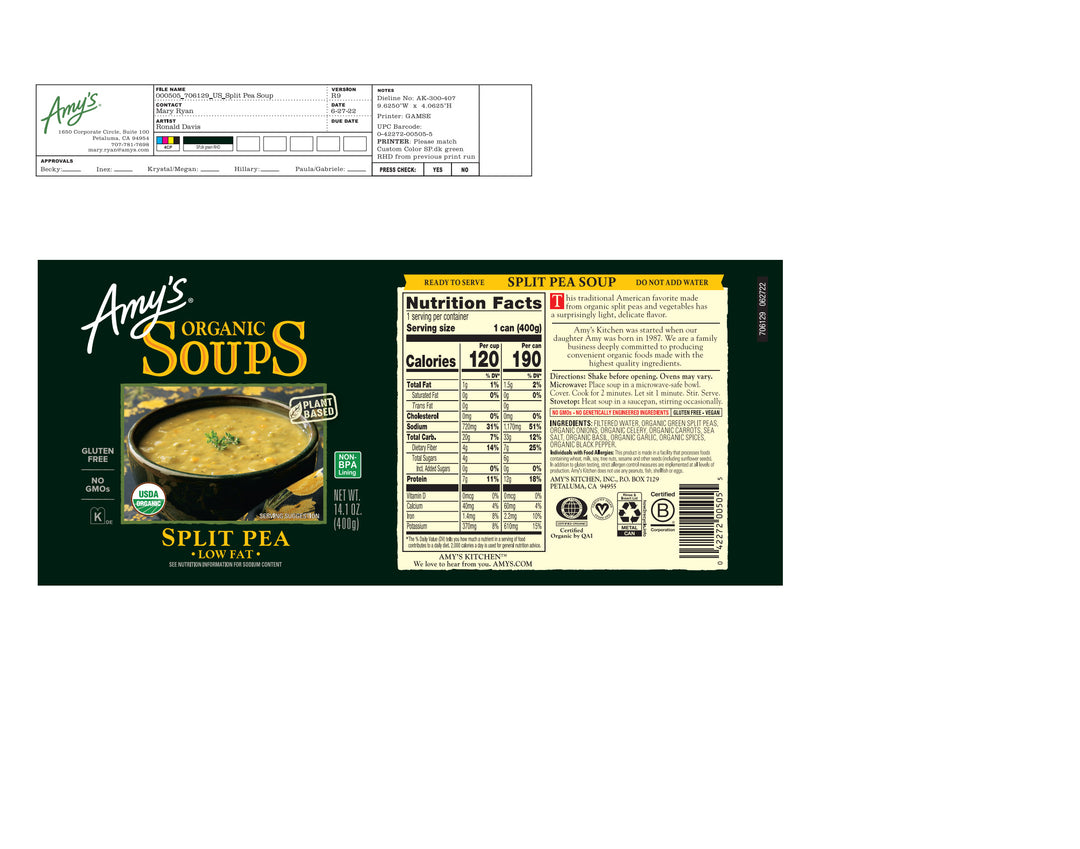 Amy's Soup Split Pea Organic-14.1 oz.-12/Case