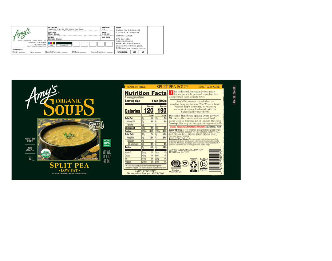 Amy's Soup Split Pea Organic-14.1 oz.-12/Case