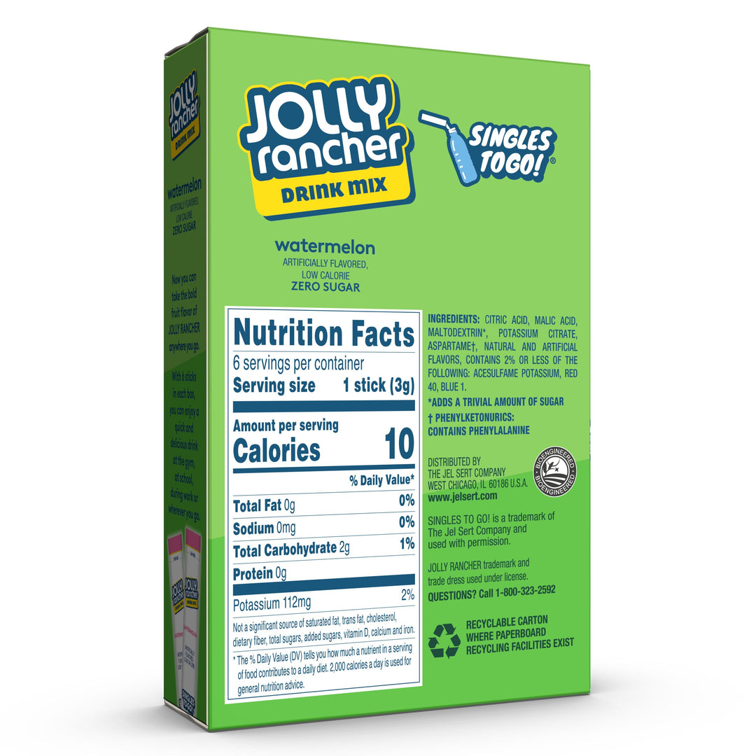 Jolly Rancher Watermelon Low Calorie Drink Mix Singles To Go-6 Count-12/Case