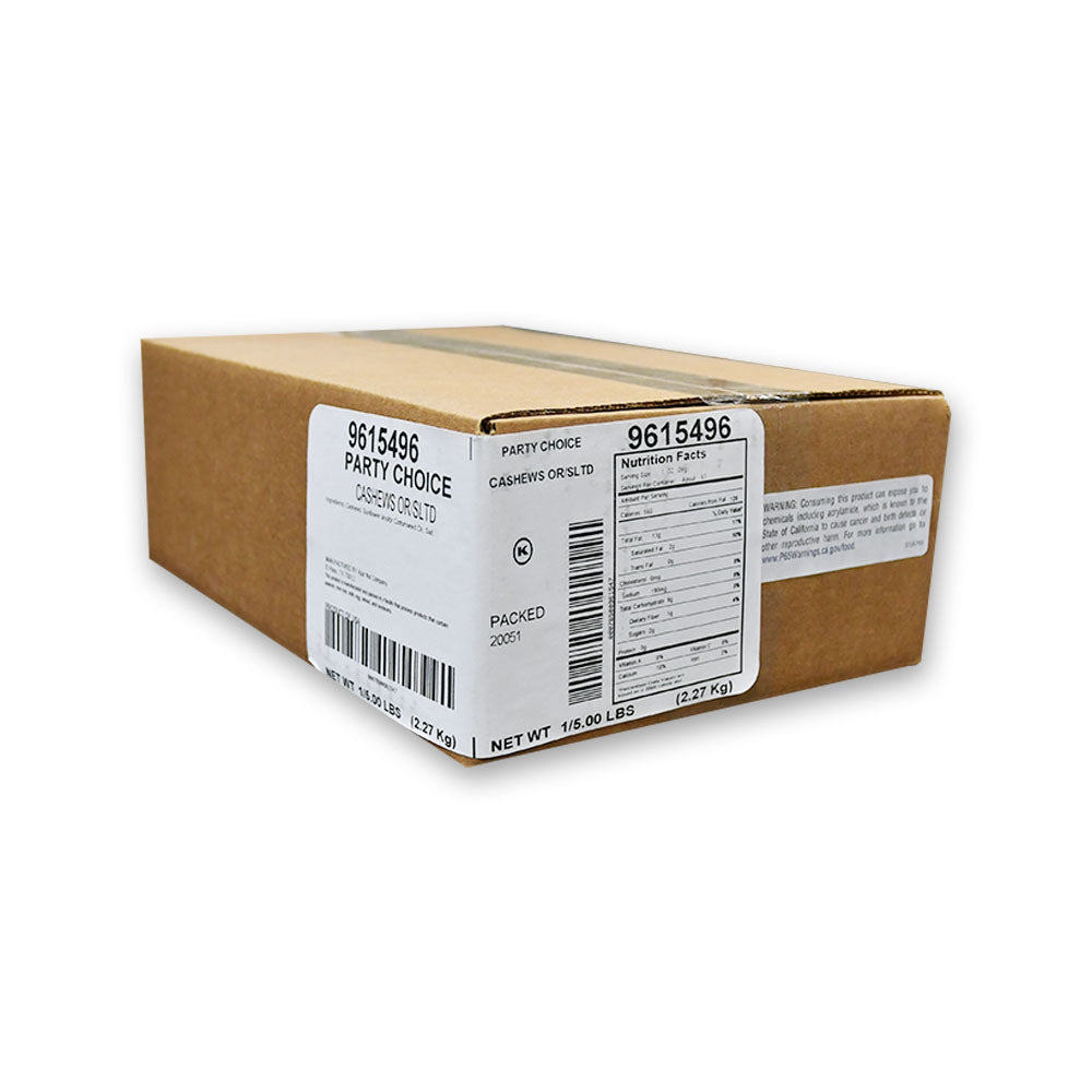 Party Choice Cashew Bakers Select Whole Oil Roasted Salted 320 Count-5 lb.-1/Case