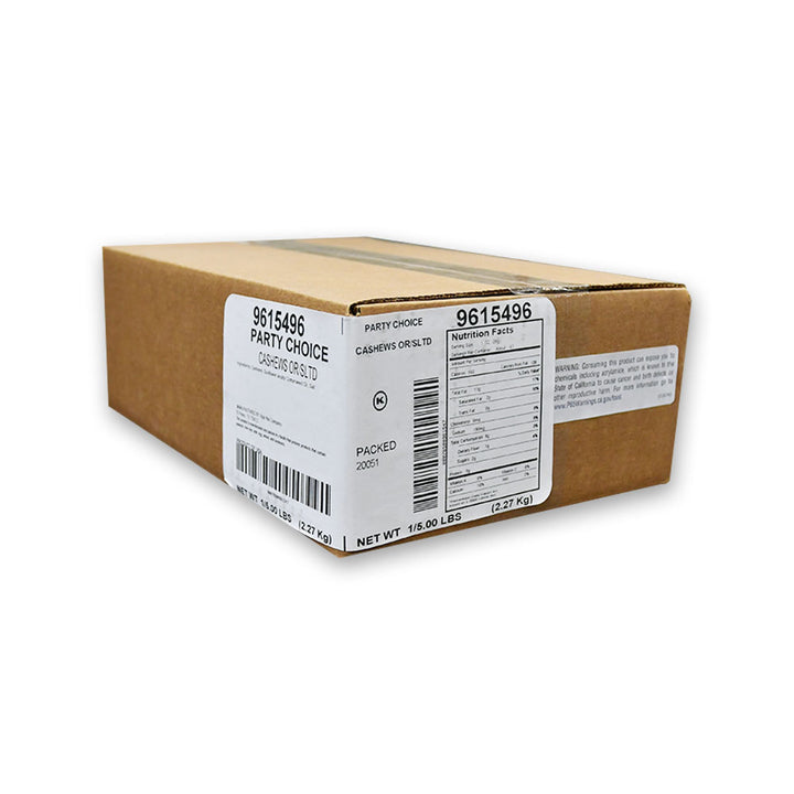 Party Choice Cashew Bakers Select Whole Oil Roasted Salted 320 Count-5 lb.-1/Case