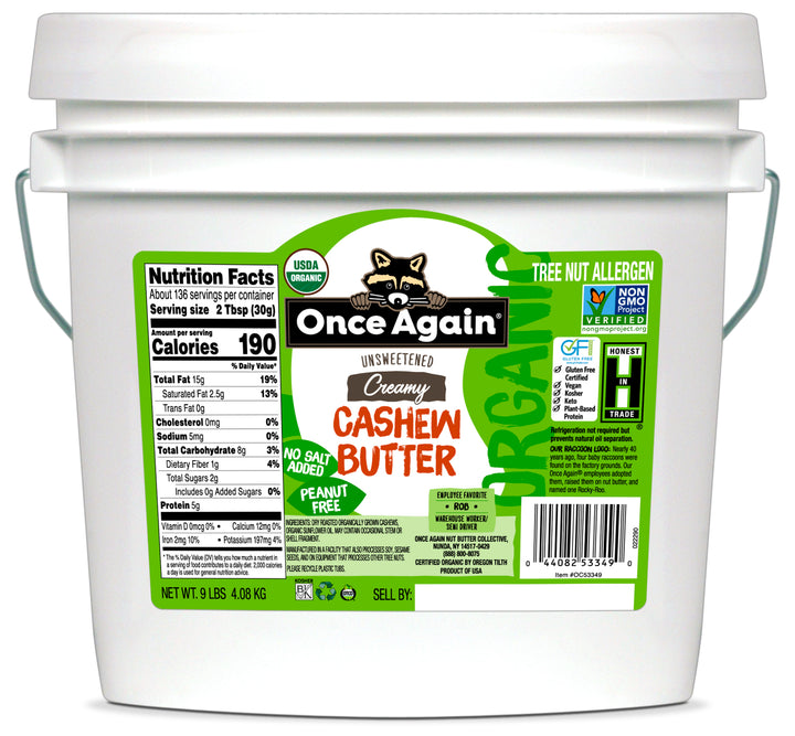 Once Again Nut Butter Organic Cashew Butter-9 lb.-1/Case