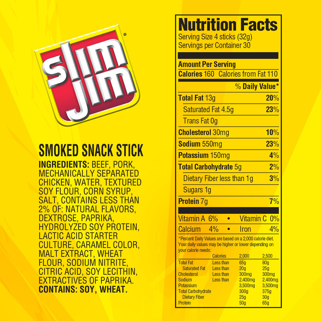 Slim Jim Original Flavor Snack Sticks Gravity Feed-0.28 oz.-120/Box-2/Case
