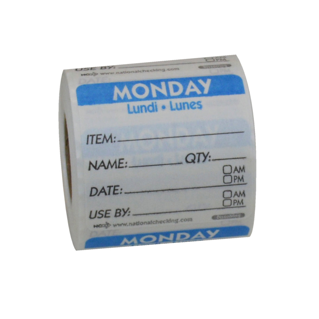 Ncco Trilingual Dissolvable Labels Monday 2"X2" Item-Date-Use By-250 Each