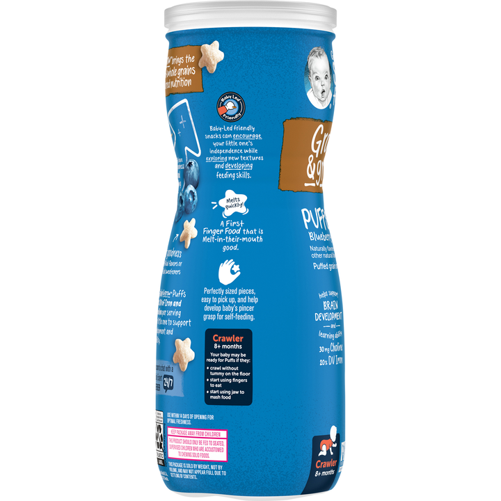 Gerber Grain & Grow Non-Gmo Vanilla Puffs Cereal Baby Snack Canister-1.48 oz.-6/Case