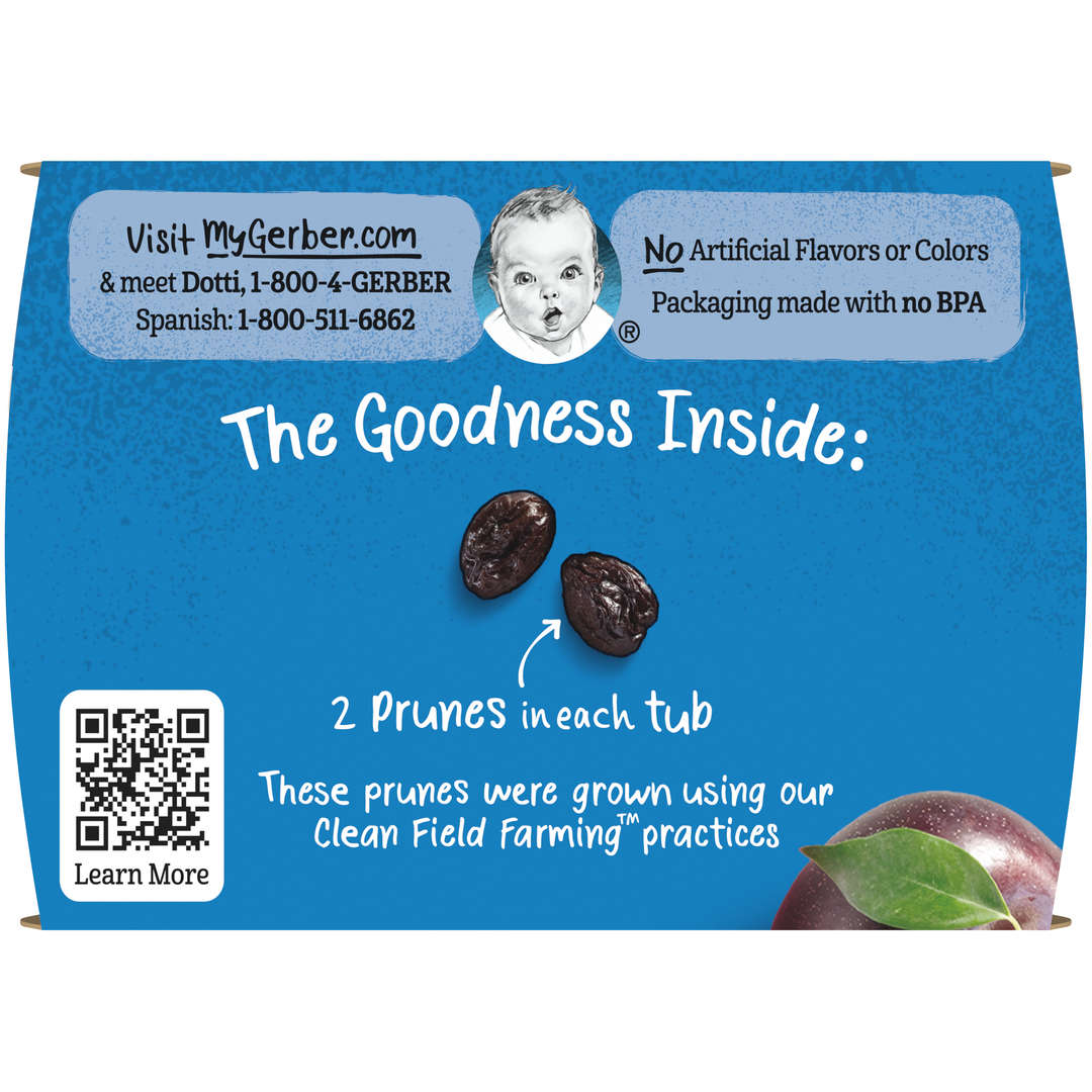 Gerber 1St Foods Natural For Baby Non-Gmo Prune Puree Baby Food Tub-2X 2 Oz Tubs-4 oz.-4/Box-2/Case