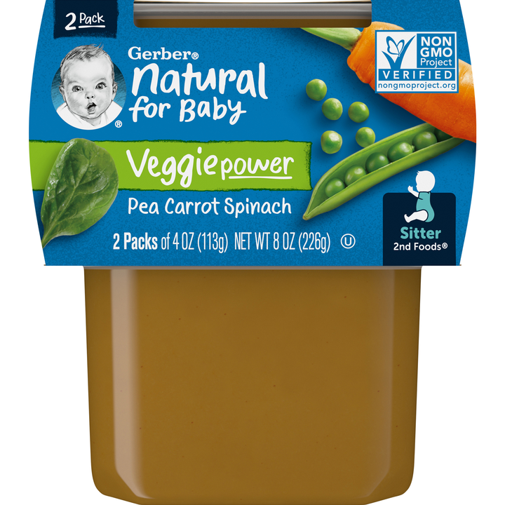 Gerber Natural For Baby Non-Gmo Pea Carrot Spinach Puree Baby Food Tub-2X 4 Oz Tubs-8 oz.-8/Case