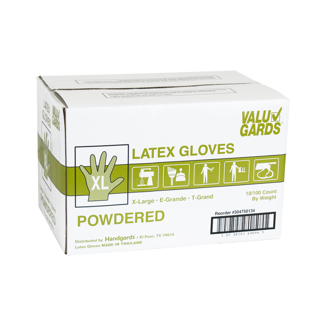 Valugards Latex Powdered Extra Large Glove-100 Each-100/Box-10/Case