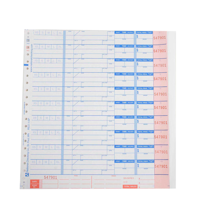 National Checking 10.25 Inch X 11 Inch 4 Part Carbonless White 10 Orders Pizza Order Form-1000 Each-1/Case