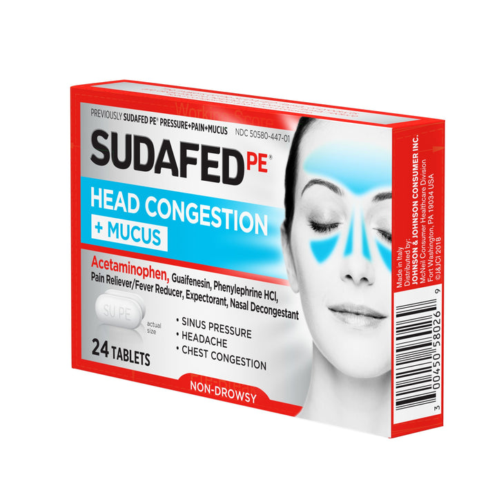 Sudafed Head Congestion Plus Mucus Relief 24 Count Tablets 72/24 Cnt.