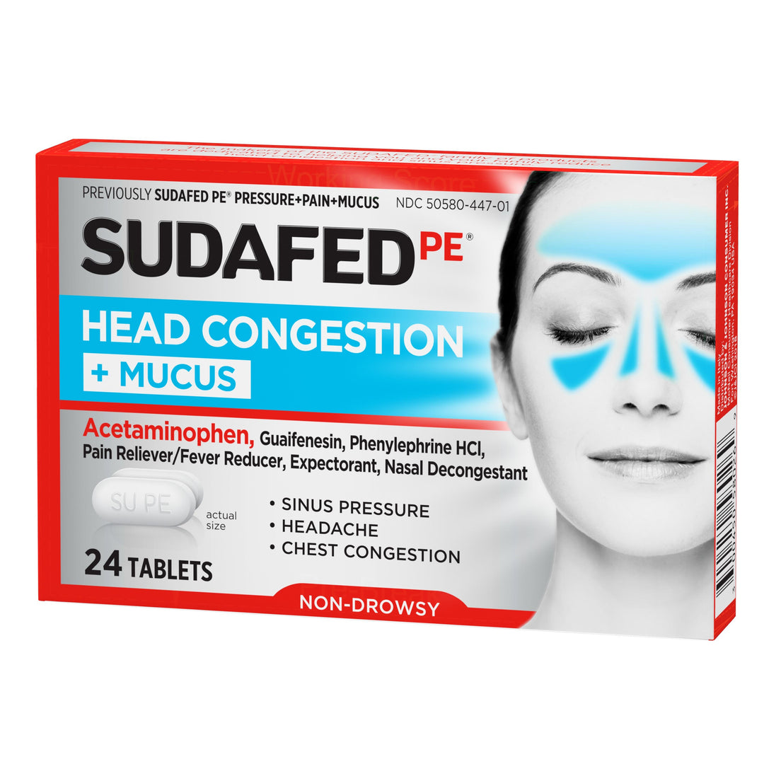 Sudafed Head Congestion Plus Mucus Relief 24 Count Tablets 72/24 Cnt.