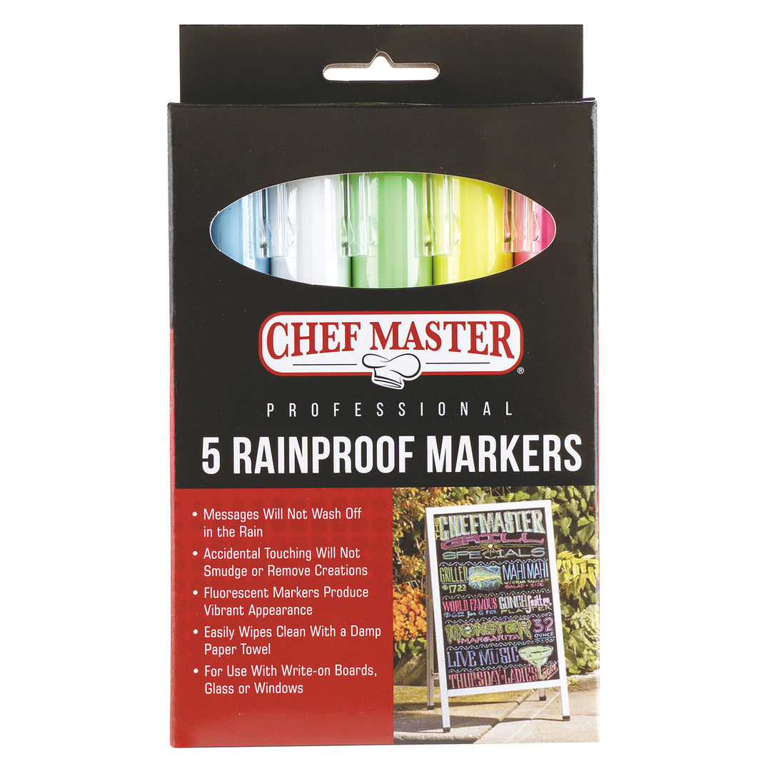 Chef-Master 5 Blue-Pink-White-Green-& Yellow Rain Proof Markers-1 Each