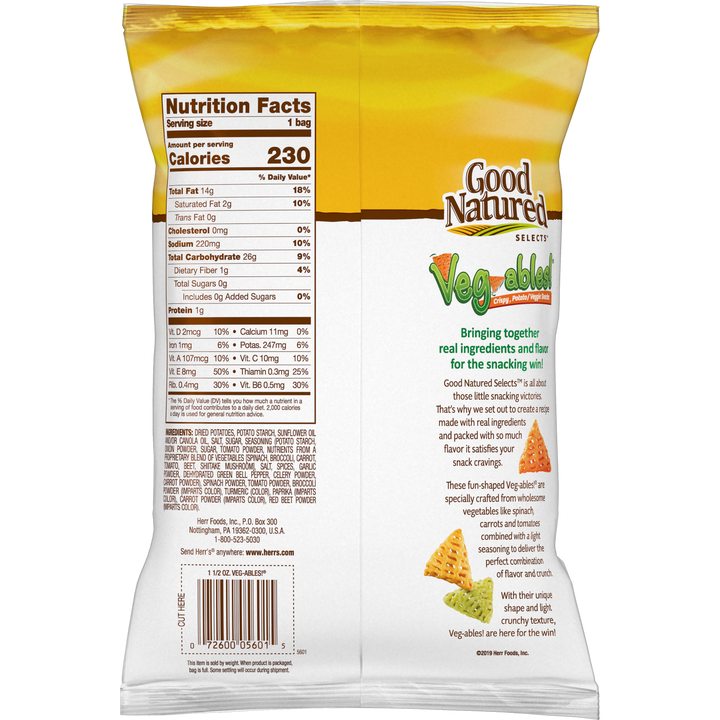 Herr Good Natured Veg-Ables Snacks-1.5 oz.-6/Case