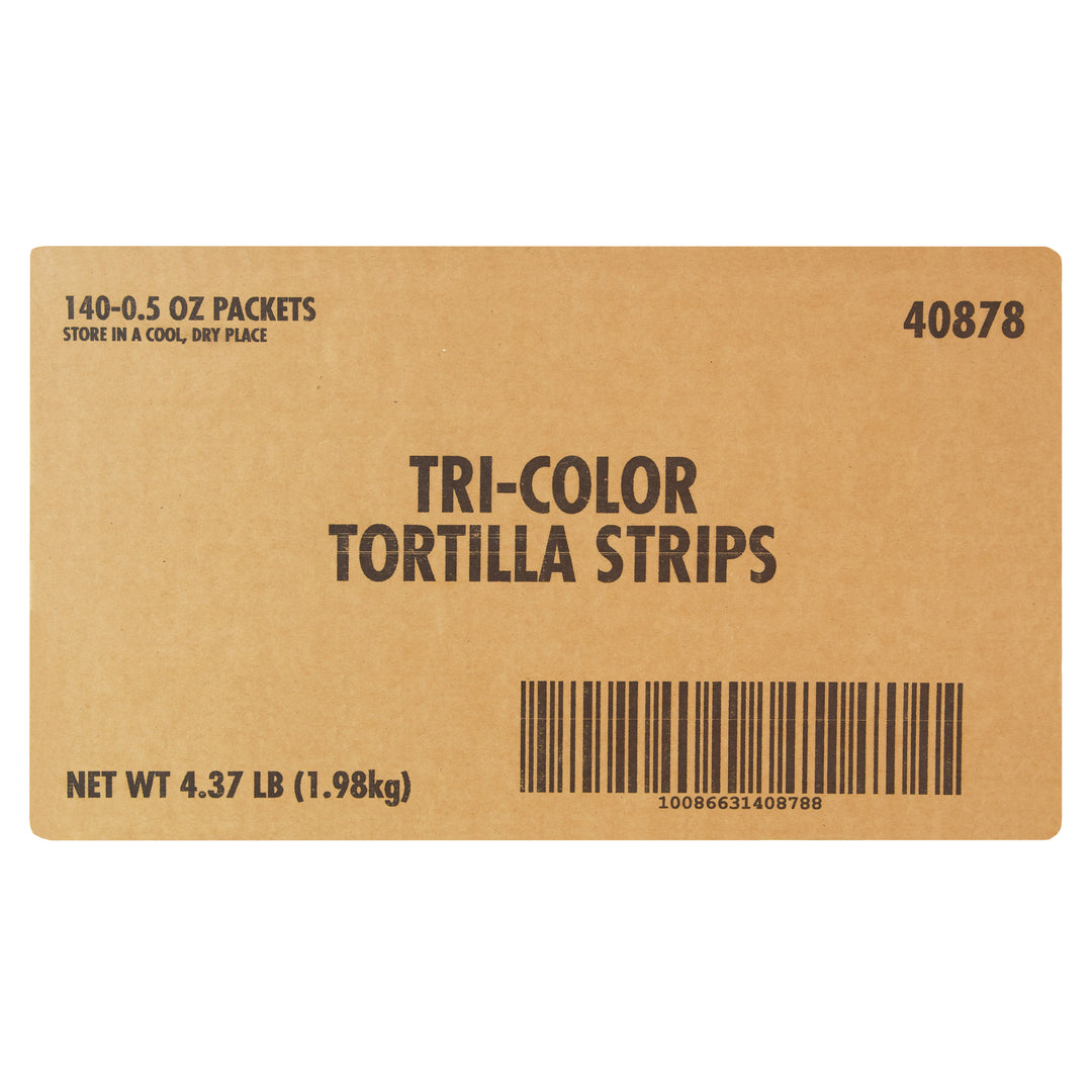 Fresh Gourmet Tri-Color Tortilla Strips Salad Topping Single Serve-0.5 oz.-140/Case