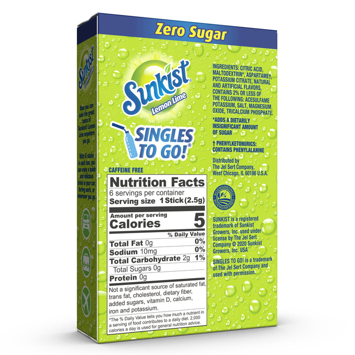 Sunkist Lemon Lime Drink Mix Singles To Go-6 Count-12/Case