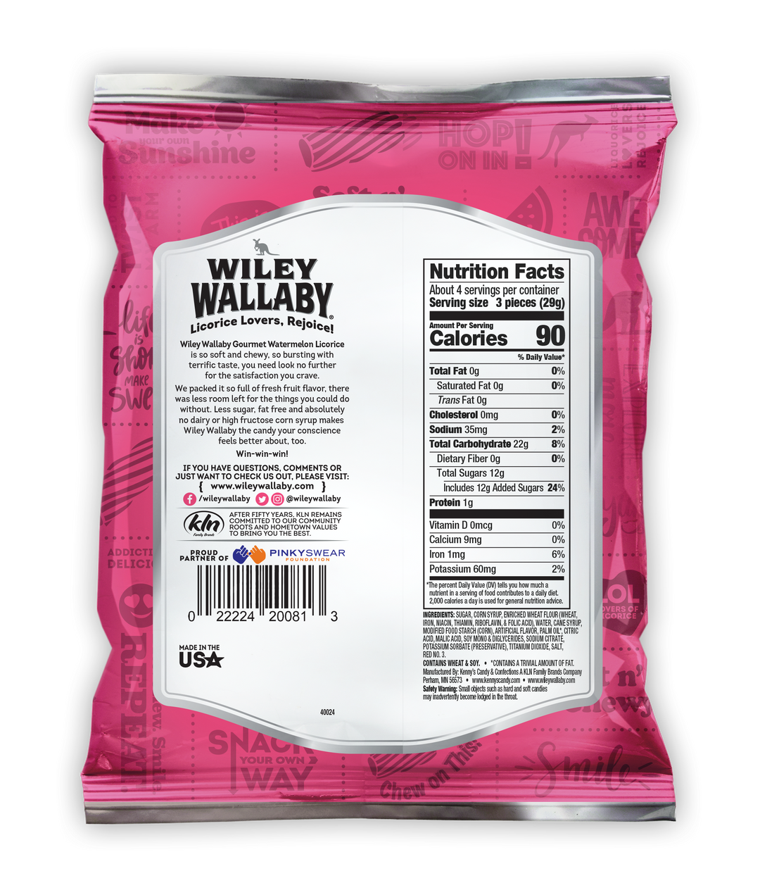 Wiley Wallaby Watermelon Licorice-4 oz.-12/Case