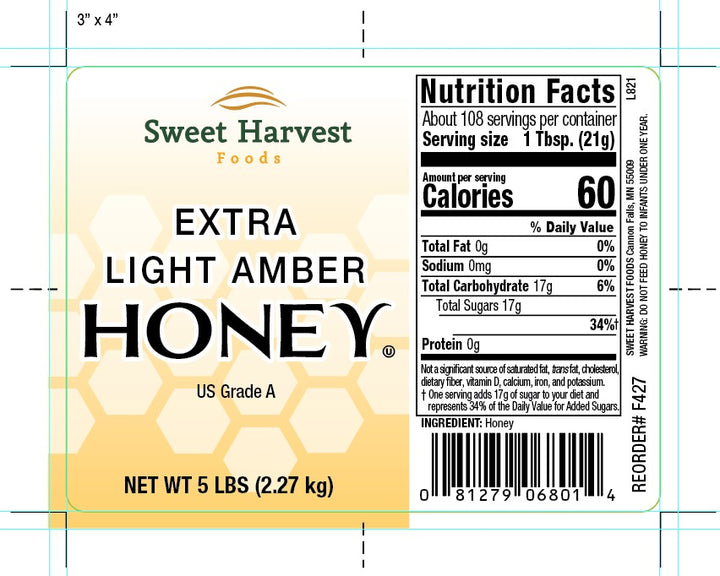 Natural American Foods Extra Light Amber Honey Bulk-5 lb.-6/Case