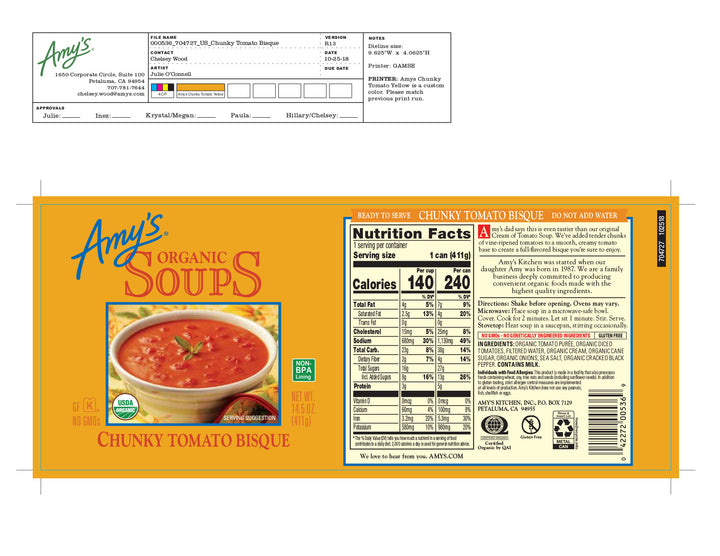 Amy's Chunky Tomato Bisque Organic-14.5 oz.-12/Case
