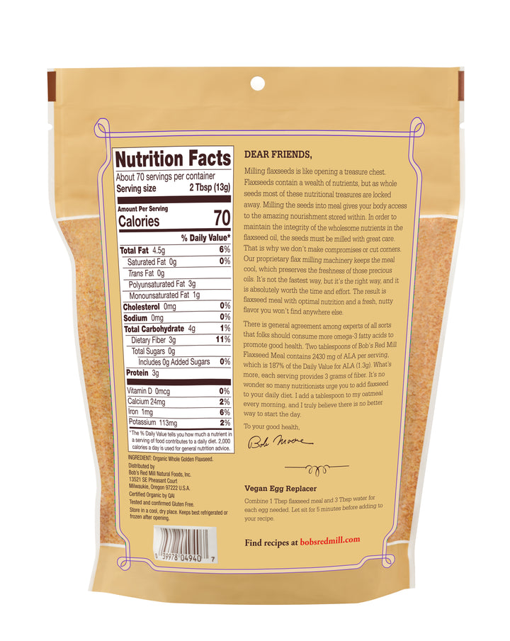 Bob's Red Mill Natural Foods Inc Organic Golden Flaxseed Meal-16 oz.-4/Case
