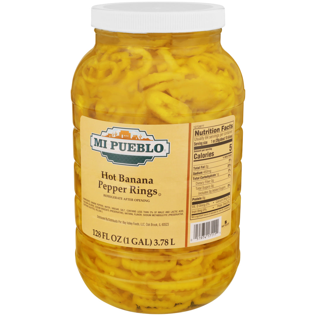 Mi Pueblo Banana Pepper Rings Hot High Defect-1 Gallon-4/Case