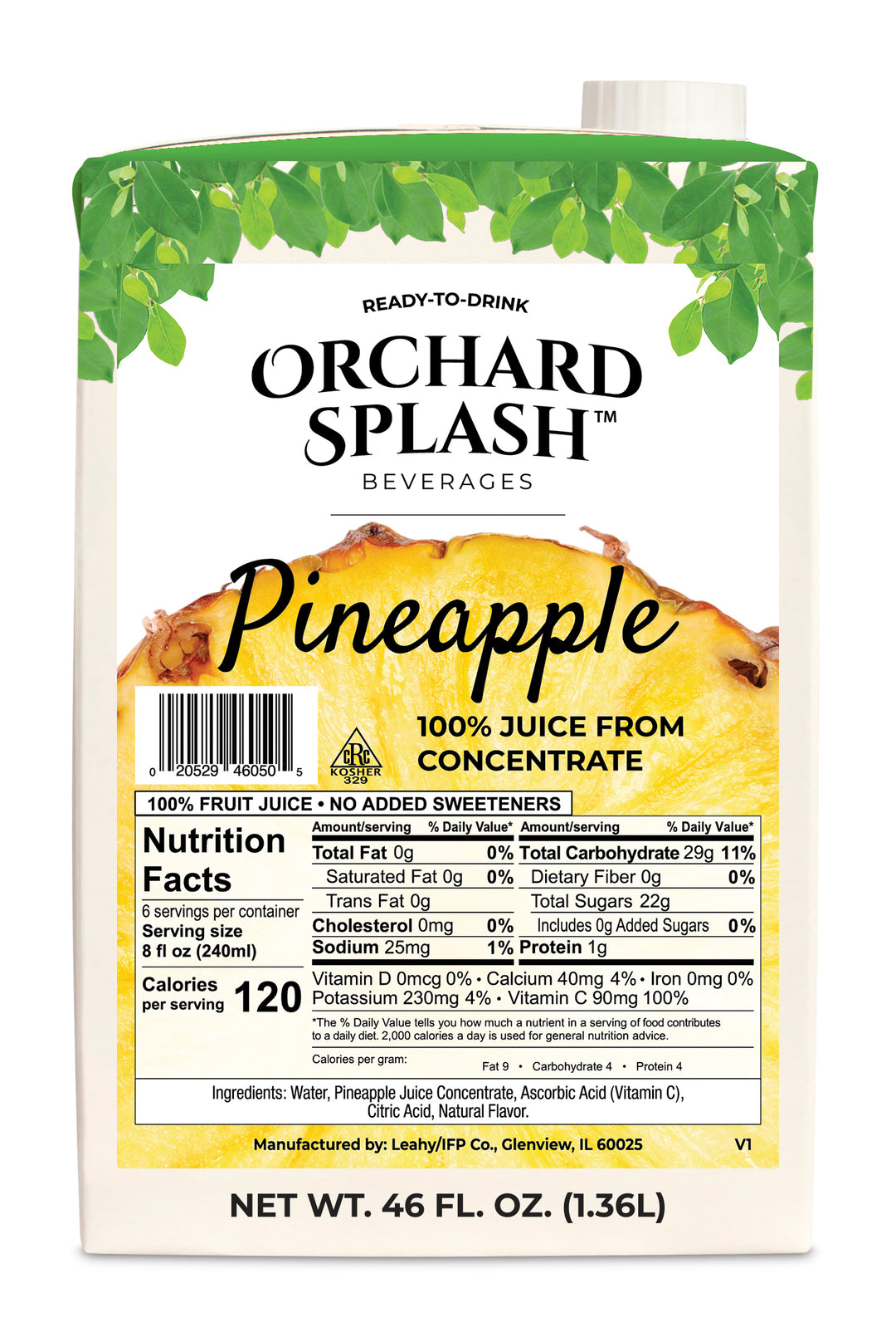 Orchard Splash Juice Aseptic 100% Pineapple-46 oz.-1/Box-12/Case