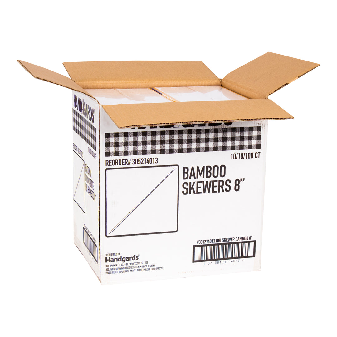 Handgards 8 Inch Bamboo Skewer-100/Bag-100 Each-10/Box-10/Case