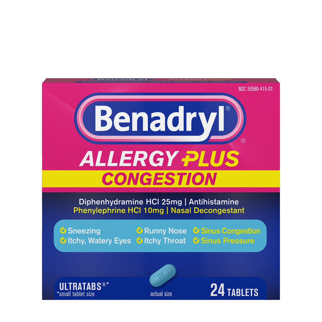 Benadryl Allergy Plus-24 Count-3/Box-8/Case