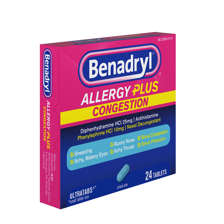 Benadryl Allergy Plus-24 Count-3/Box-8/Case