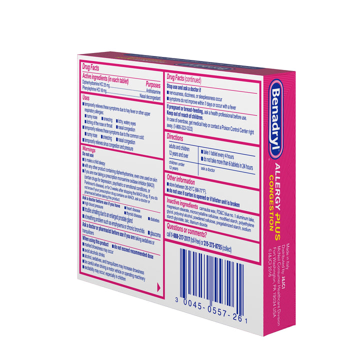 Benadryl Allergy Plus-24 Count-3/Box-8/Case