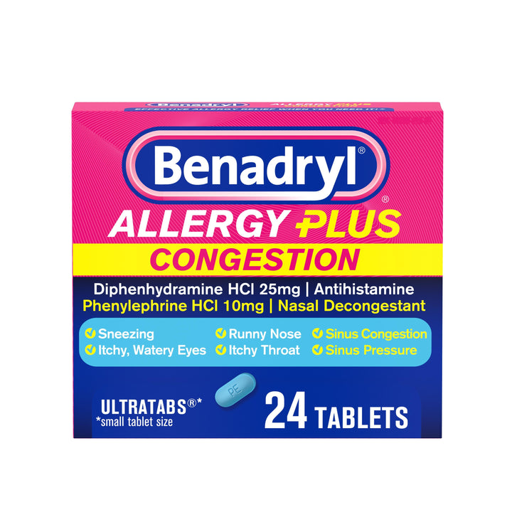 Benadryl Allergy Plus-24 Count-3/Box-8/Case