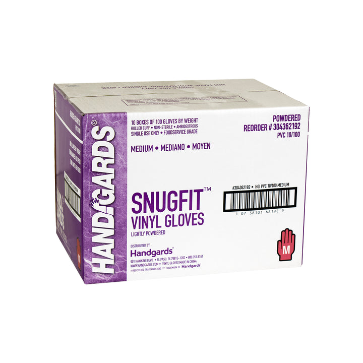 Handgards Snugfit Lightly Powdered Medium Vinyl Glove-100 Each-100/Box-10/Case