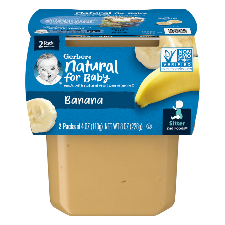 Gerber 2Nd Foods Banana Puree Baby Food Tub-2X 4 Oz Tubs-8 oz.-8/Case
