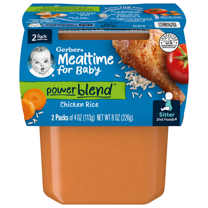 Gerber 2Nd Foods Chicken And Rice Puree Baby Food Tub-2X 4 Oz Tubs-8 oz.-8/Case