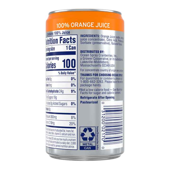 Ocean Spray 100% Orange Juice-7.2 fl oz.-24/Case