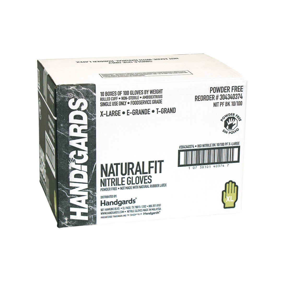 Handgards Naturalfit Nitrile Powder Free Black Extra Large Glove-100 Each-100/Box-10/Case