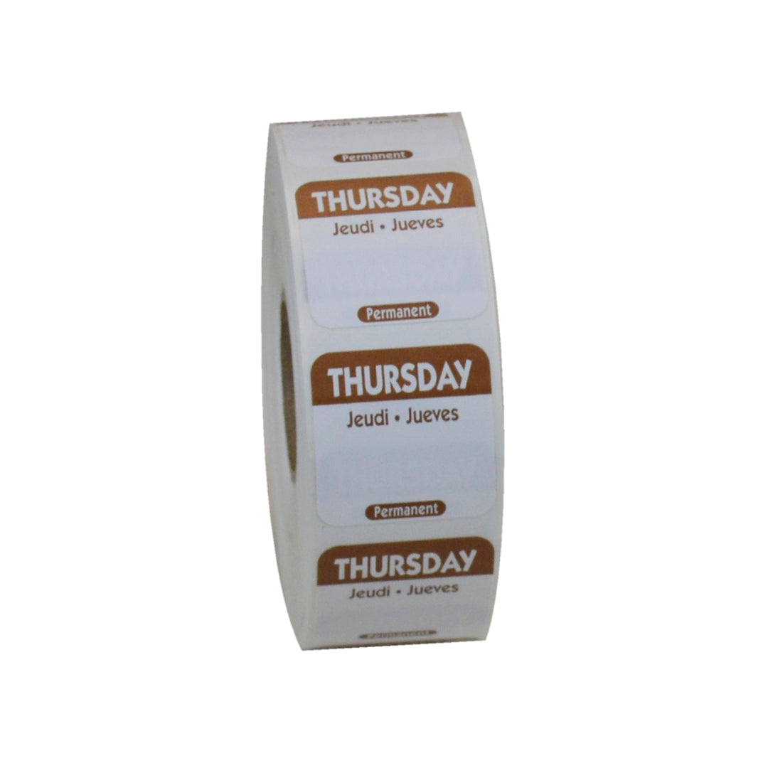 National Checking 1 Inch X 1 Inch Trilingual Brown Thursday Permanent Label-1000 Each