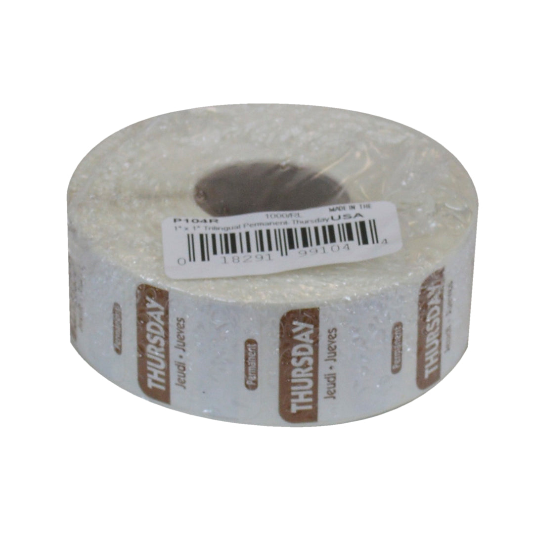 National Checking 1 Inch X 1 Inch Trilingual Brown Thursday Permanent Label-1000 Each