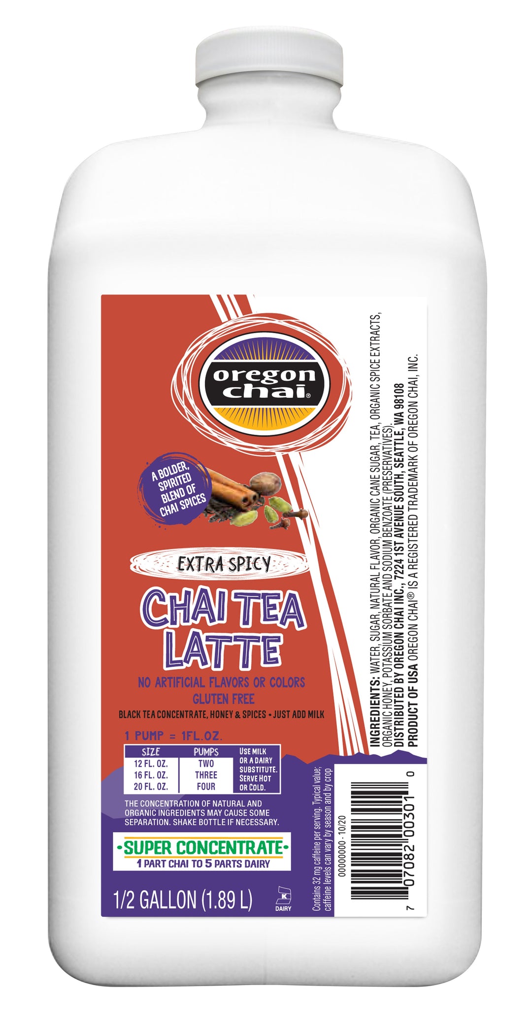 Oregon Chai Extra Spicy Super Concentrate-0.5 Gallon-4/Case