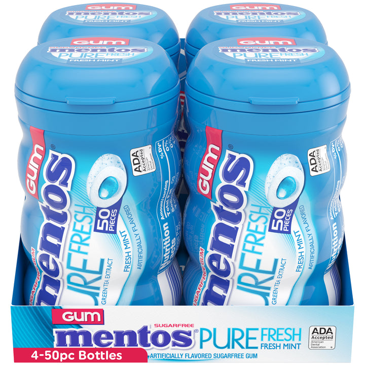 Mentos Sugar Free Pure Fresh Gum Fresh Mint Curvy Bottle-50 Piece-4/Box-6/Case