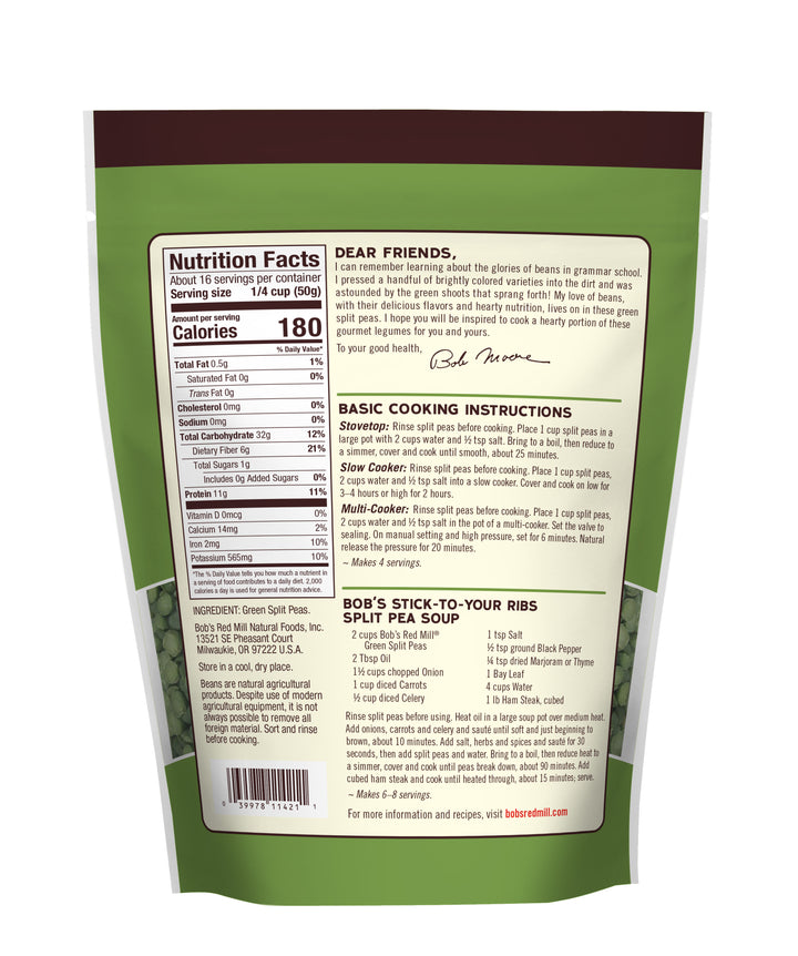 Bob's Red Mill Natural Foods Inc Green Split Pea-29 oz.-4/Case