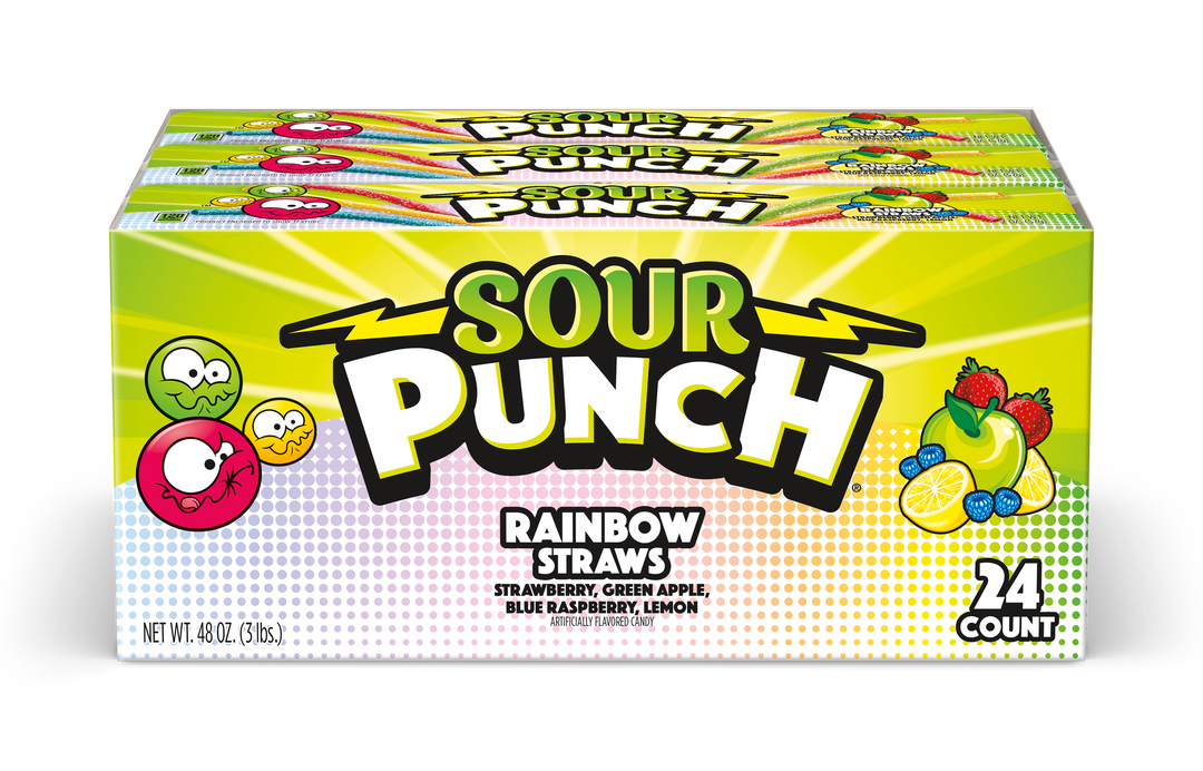Sour Punch Rainbow Straws Gummy Candy-2 oz.-24/Box-12/Case